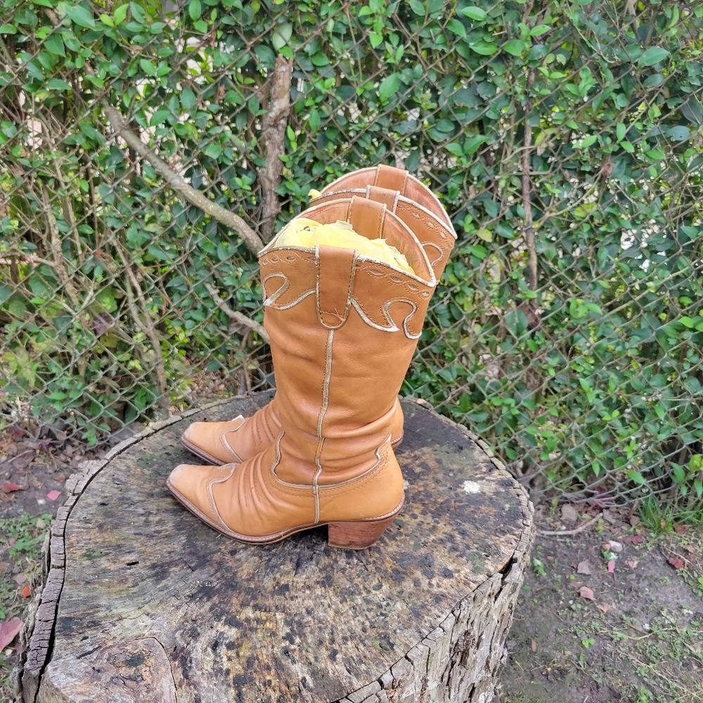 Women Vintage Leather Brown Cowgirl Boots Size 8.5, 9/Women Leather Boots/Women - Picture 7 of 9